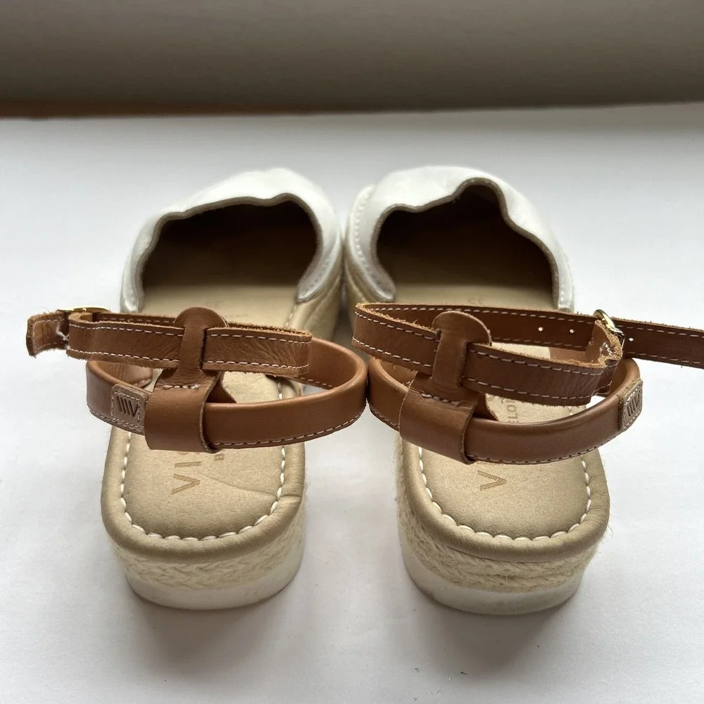 VISCATA BARCELONA Brown White Leather Espadrille Sandals Ankle Strap‎ EU 35 US 5